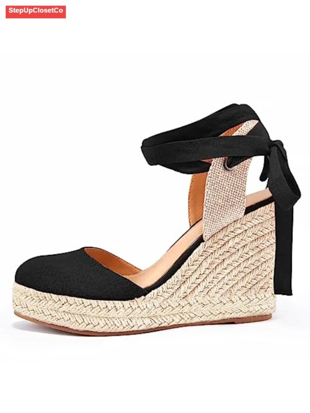 Platform Espadrilles Wedge Sandals Closed Toe Ankle Strap Lace Up Suede Faux